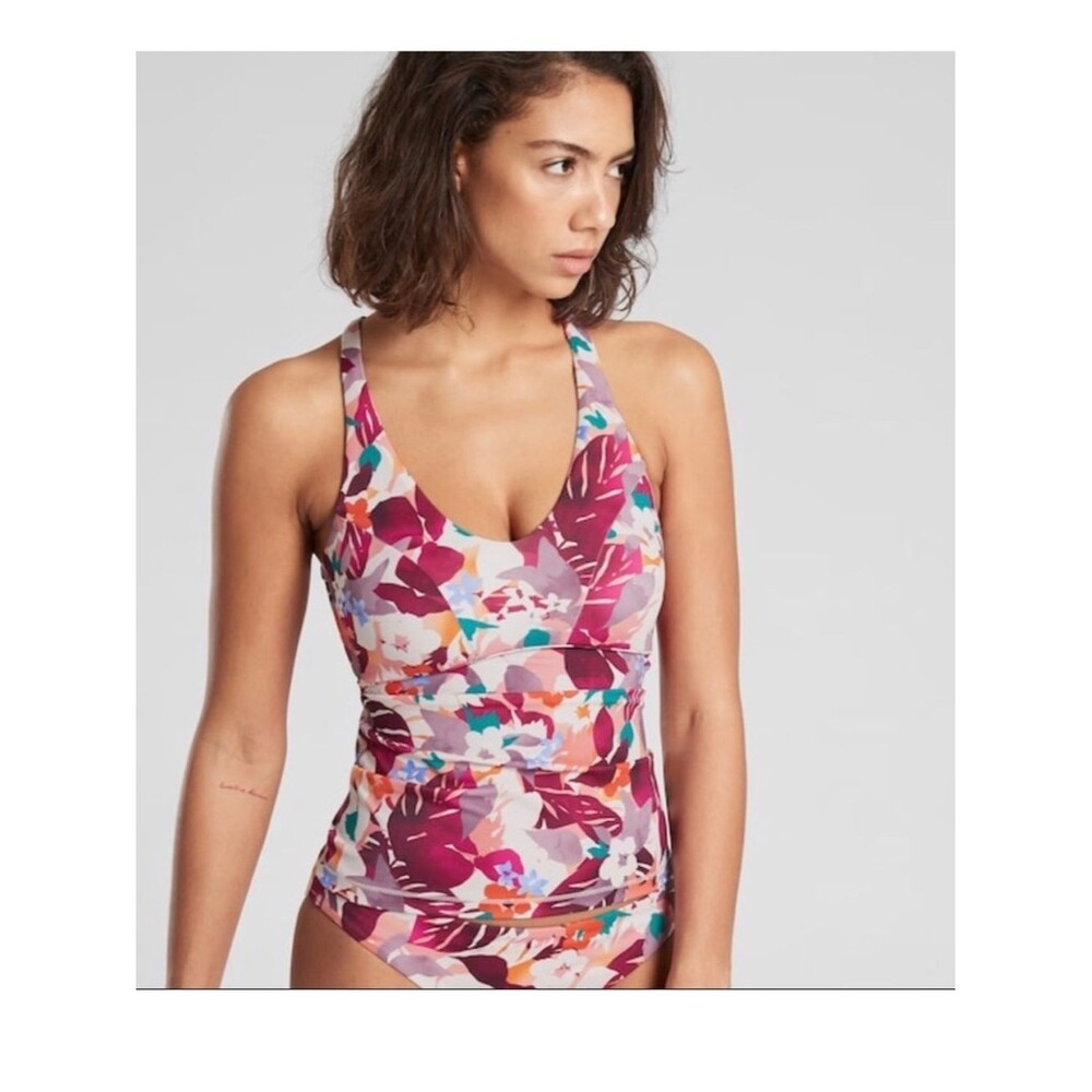 Athleta Floral swim top Cross-Back Camisole medium m Pink Purple